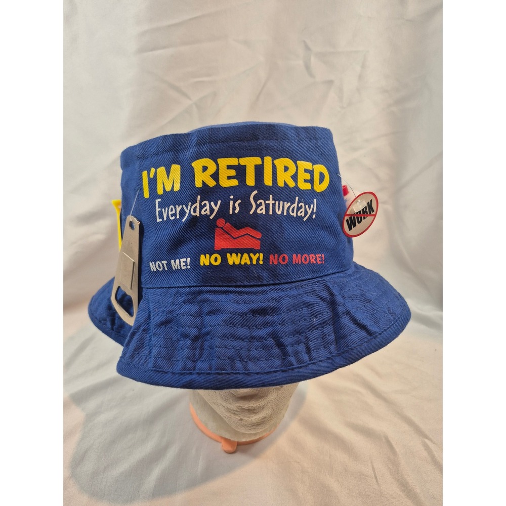 Official Retirement Survival Hat Blue Bucket Hat Gag Gift Bottle Opener NWT